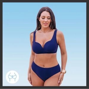 Cupshe Big Bust DD+ Lurex V-neck Tieback Navy Blue Bikini Top